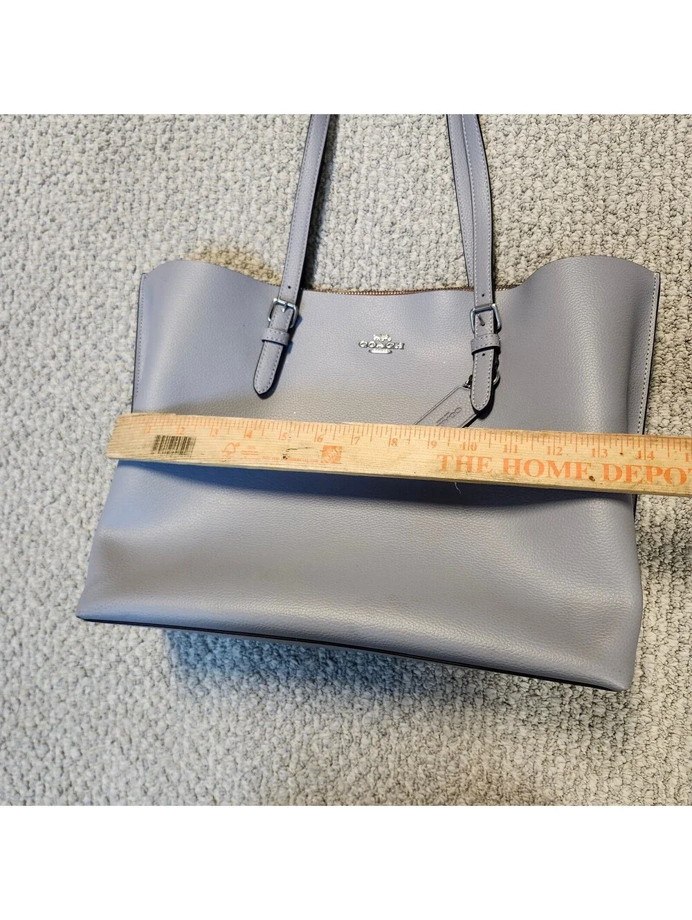 Coach Mollie Leather Tote Bag in Blue Gray Size Large